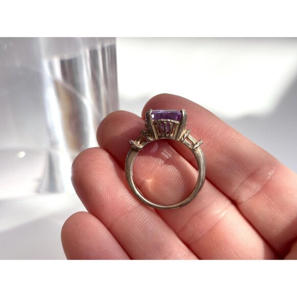 Amethyst Semi-Precious Gemstone Filigree 295 Sterling Silver Vintage Ring - sz 8 - Picture 4 of 10